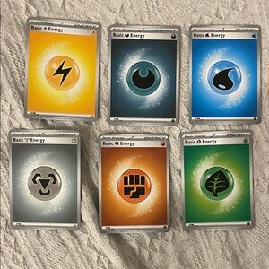 Pokemon Basic Energy Card Set - Orange, Blue, Green, Black, Silver